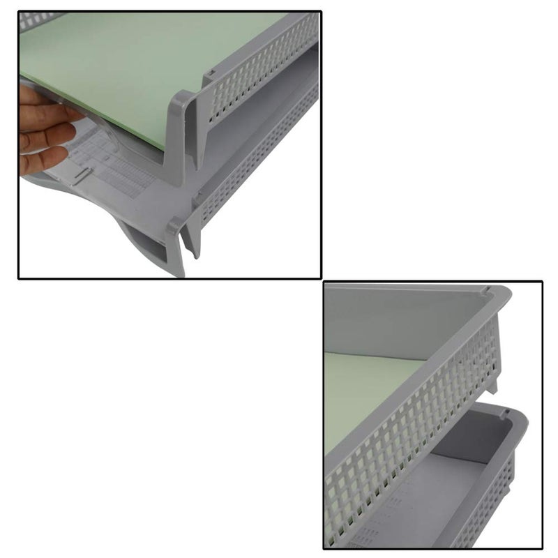 Lesbin 6-Pack Gray Plastic Stackable Paper Letter Tray, Stacking Document Trays - Image 2
